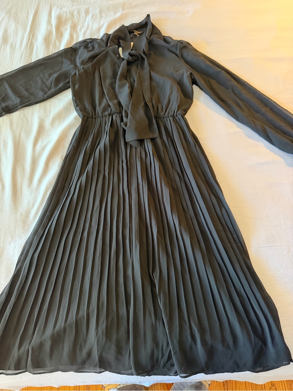 Banana Republic Charcoal/Dark Gray Pleated Tie-Neck Midi Dress